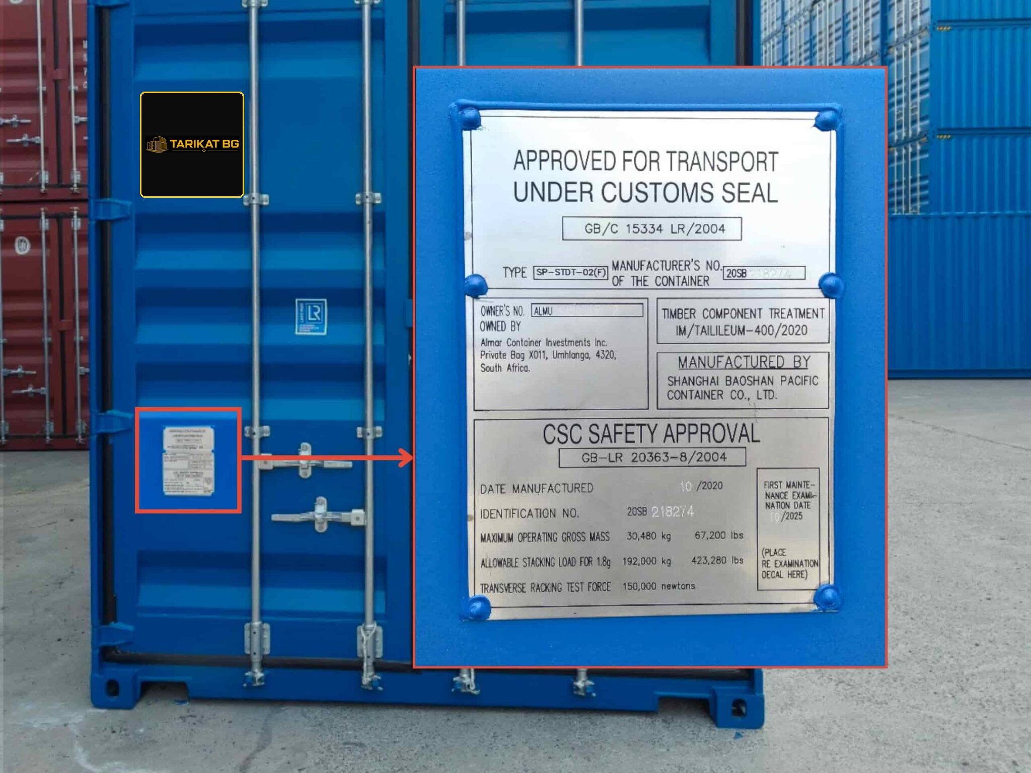 CSC plate — used 20FT container